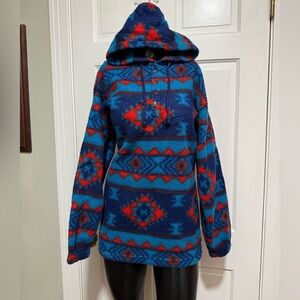 Vintage Santana Adult Fleece Aztec Hooded Jacket Size Large 14-16 Pullover